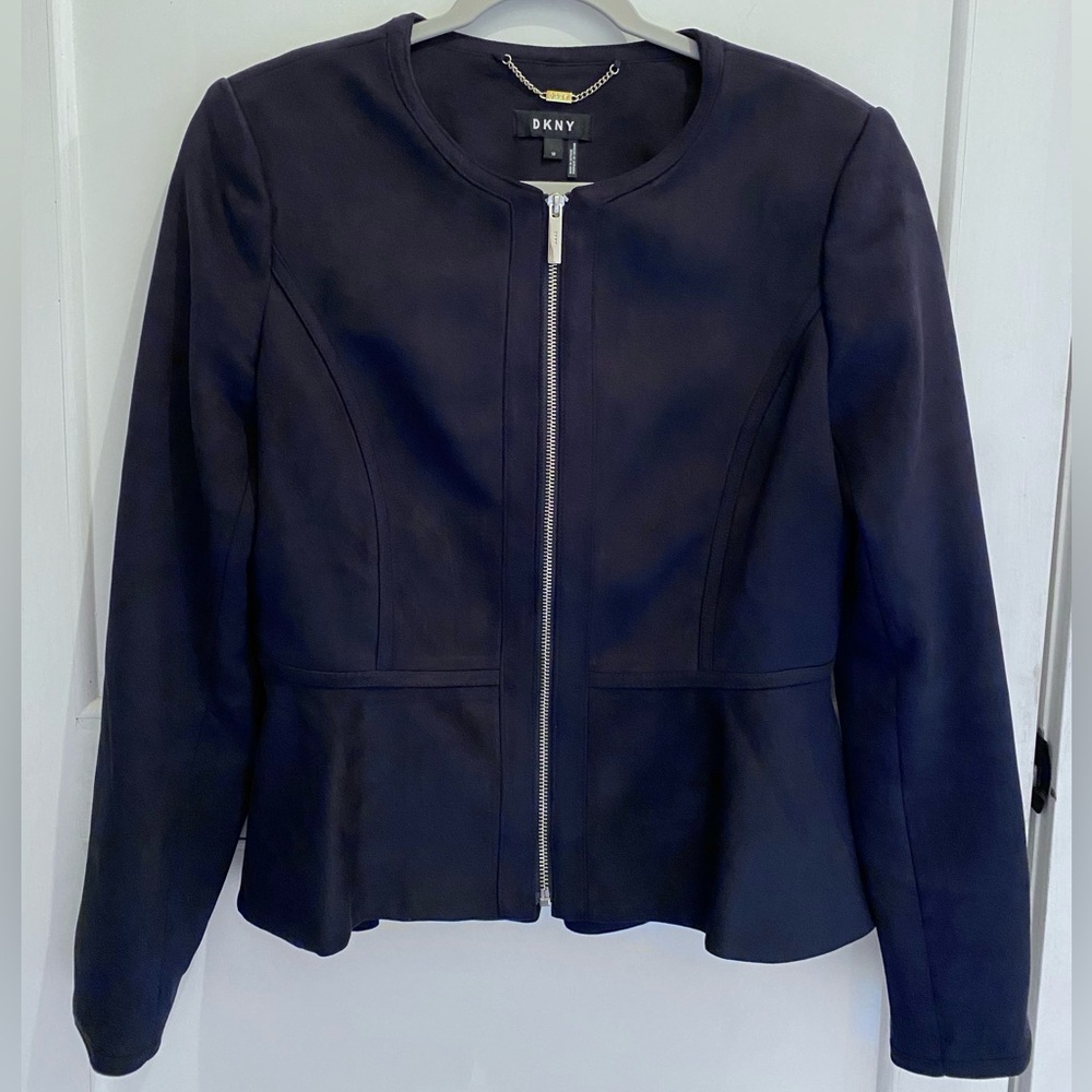 DKNY Suede Navy Modern Tailored Blazer